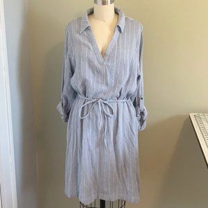 LAST CHANCE Sonoma Light Blue Ribbed Striped Long Sleeve Shirt Dress V-neck Sz L